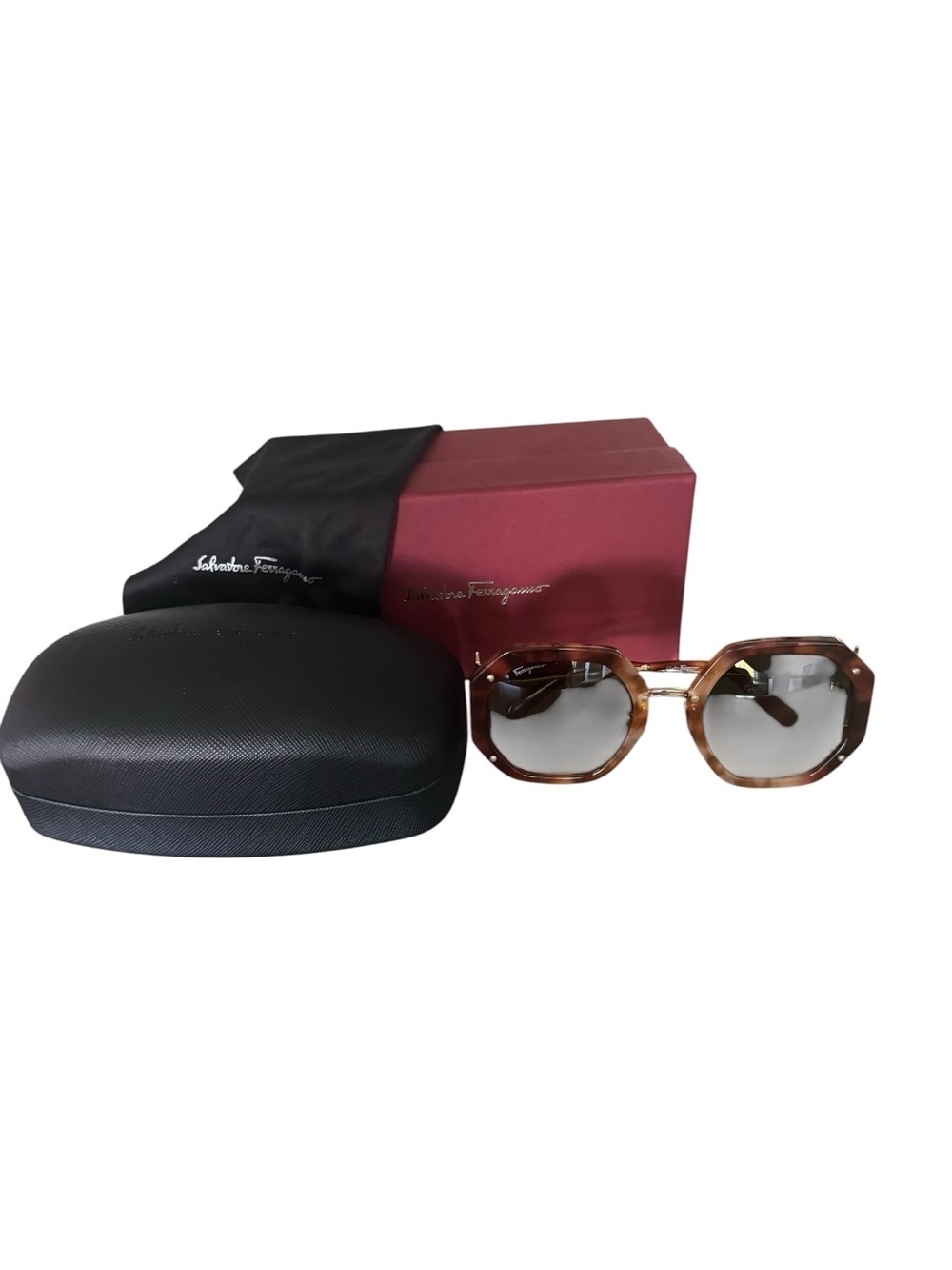 Salvatore Ferragamo SF940S Octagon Oversized Sunglasses Tortoise Italy Luxe